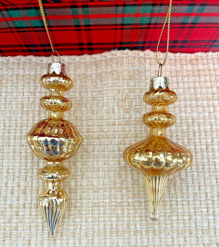 Set of 2 Gold Finial ornaments, blown glass, 5 1/2" tall, Kurt Adler NWT - Bild 2 von 5