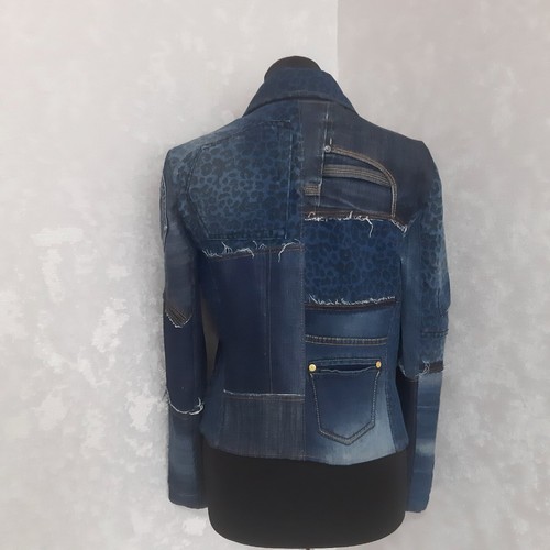 Chaqueta vaquera azul Patchwork talla M, chaqueta Boro de vaqueros reciclados envejecidos - Imagen 2 de 12