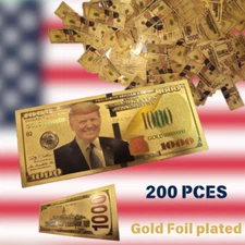200 PC President Donald Trump Colorized $1000 Dollar Bill Gold Foil Banknote