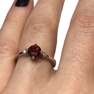 1 ctw natürlicher roter Granat Diamant massiv 14k Weißgold 3 Steine Verlobungsring