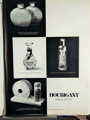 CHANTILLY HOUBIGANT PERFUMERS / SILVA THINS CIGARETTES ORIGINAL VTG 1972  AD,