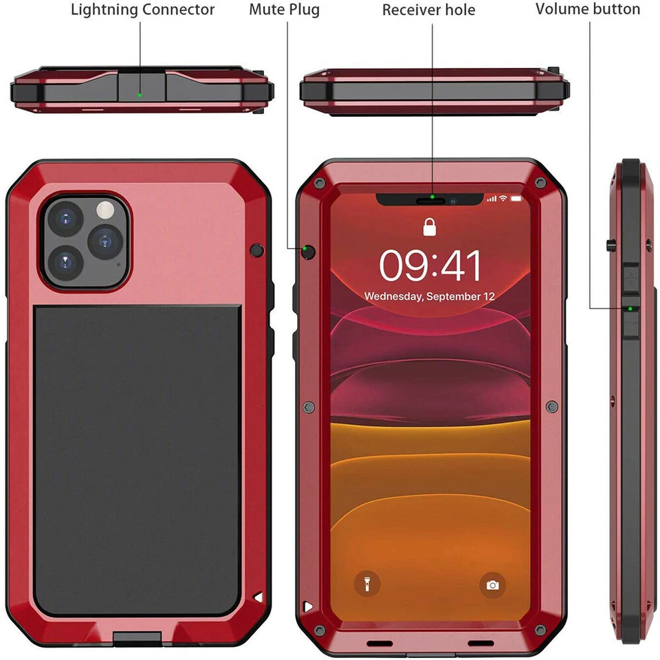 Funda metálica iPhone 11 12 13 14 15 16 XS 8 silicona a prueba de golpes pantalla vidrio Foto 2 de 4