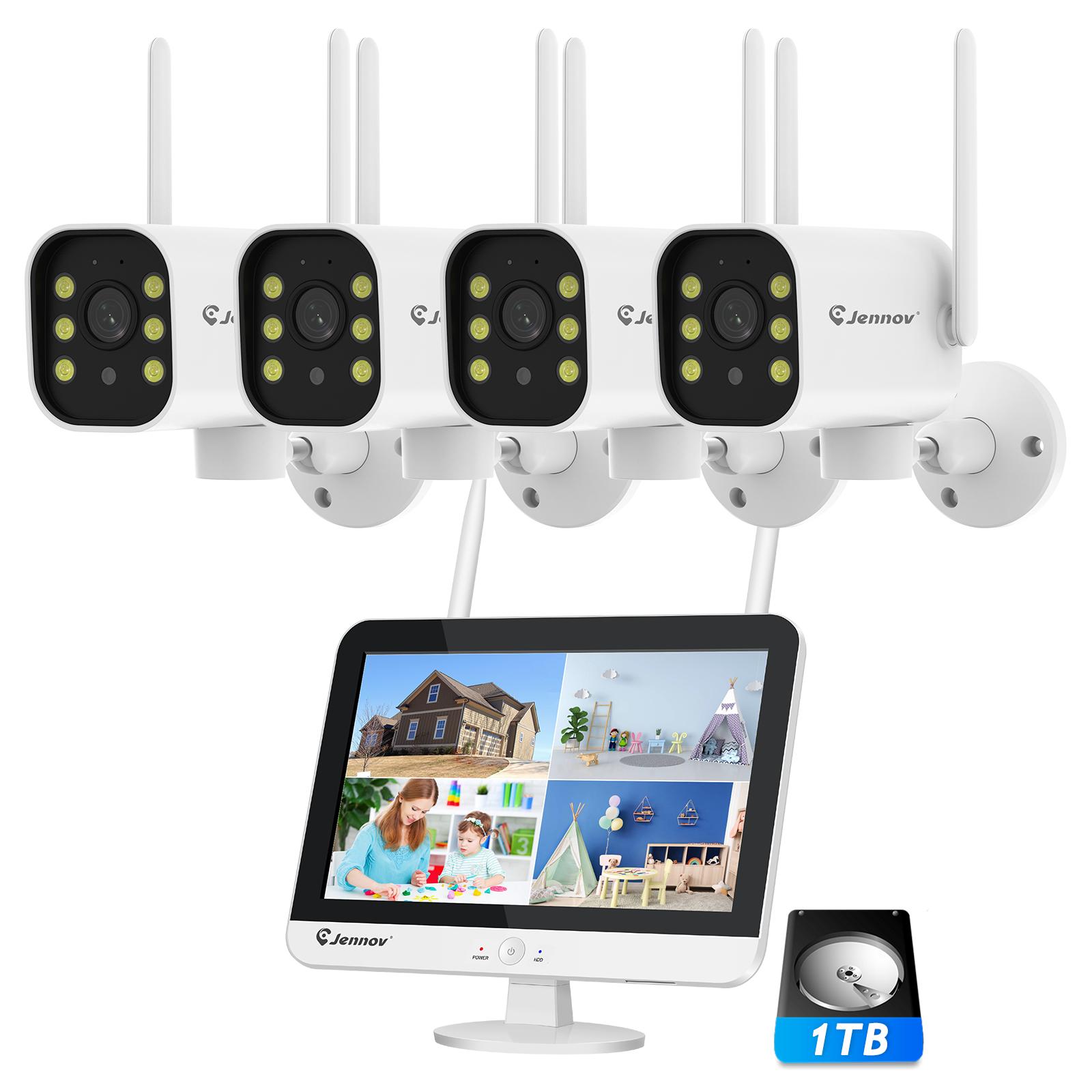 Security Camera NVR System 4PCS 5MP Color Night Vision WiFi IP66 Surveillance 1T-image