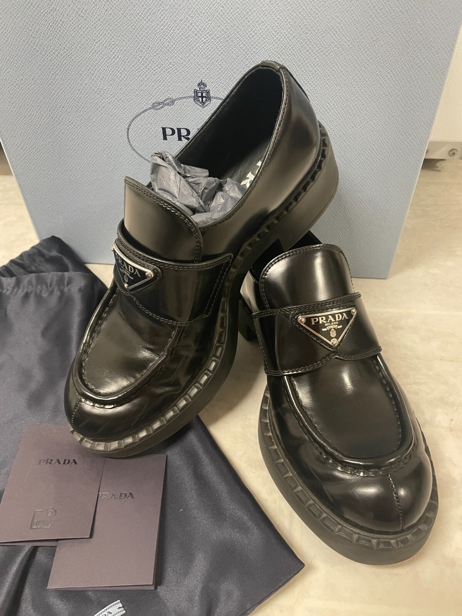 PRADA Authentic-Chocolate brushed leather loafers Black/37