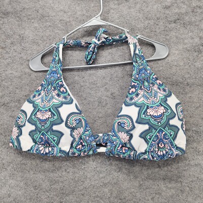 Raisins Curve Bikini Top Womens 24W Plus Swimwear Halter White Blue