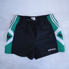 ADIDAS VINTAGE SHORTS GLOSS SPRINTER NYLON SHINY PANTS RETRO BLACK/GREEN 90'S