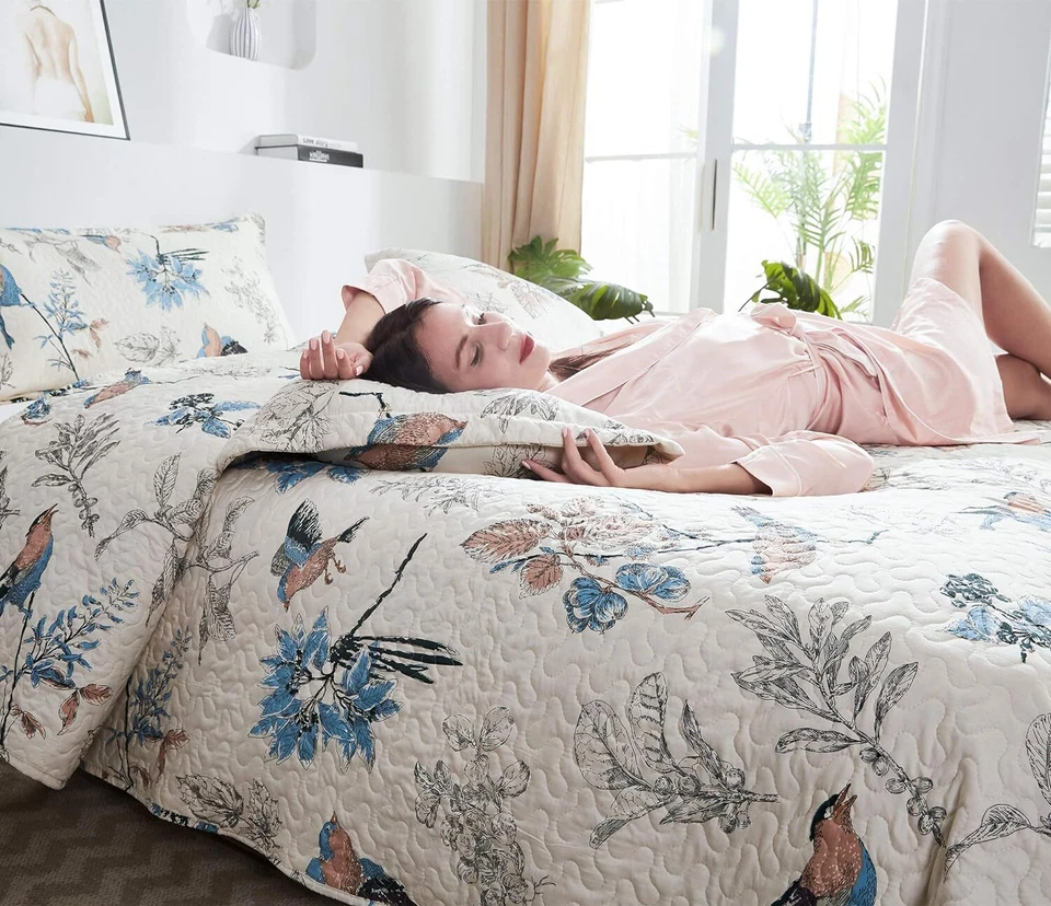 Juego de edredón floral king 108x96 acogedor cobertor de ropa de cama de microfibra decoración del hogar Foto 3 de 4