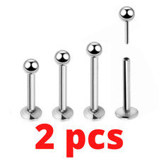 PAIR 20G 18G 5/16" THREADLESS BALL PUSH STEEL LABRET TRAGUS EAR RING NOSE STUD