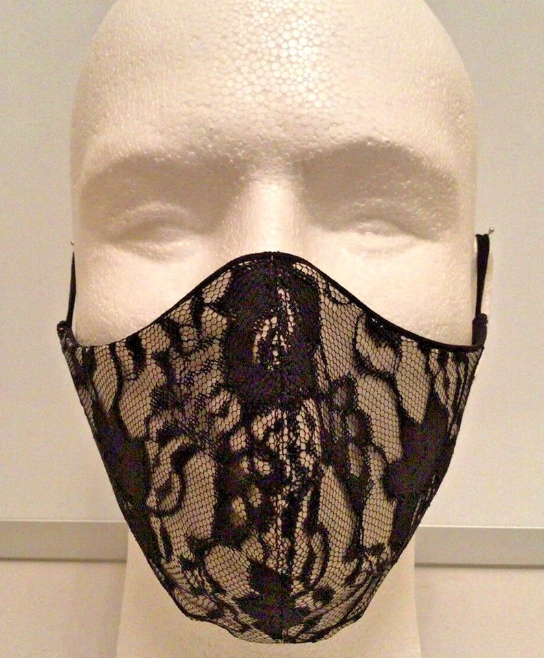 Lace Face Mask Wedding Bridesmaid Bachelorette Fancy Formal Adjustable Washable - Image 2 of 4
