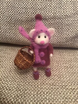 Nadelgefilzte OOAK süße Einkaufsmaus ''Lavendel'' handgefertigtes Geschenk von Jen x