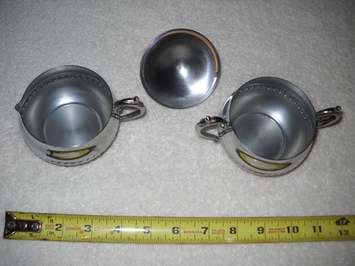 Set zuccheriera e cremiera vintage cromata, metà secolo, buone condizioni - Foto 4 di 6