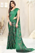 Indian Chiffon Saree With Unstitched Blouse Piece Party Wedding Wear For Women