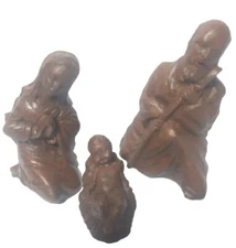 Red Mill Mfg Christmas Nativity 3 Piece Set Vintage 1987 Handcrafted Pecan Shell