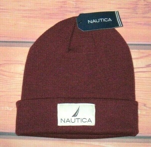 MENS NAUTICA MAROON BURGUNDY BEANIE HAT 