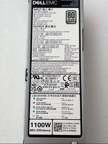 Dell L1100E-S2 PS-2112-16D 0FR0KX 1100W Power Supply for R6525, R650, R7525,R750 - Picture 2 of 5