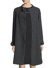 $2695 New Escada Misti Collarless Mink Fur Trim Coat Virgin Wool Alpaca Gray 36