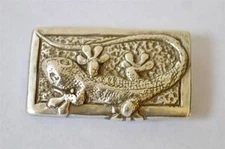 New Enmon Gecko Lizard Metal Concho Leather Western Screw Back Craft Silver Belt