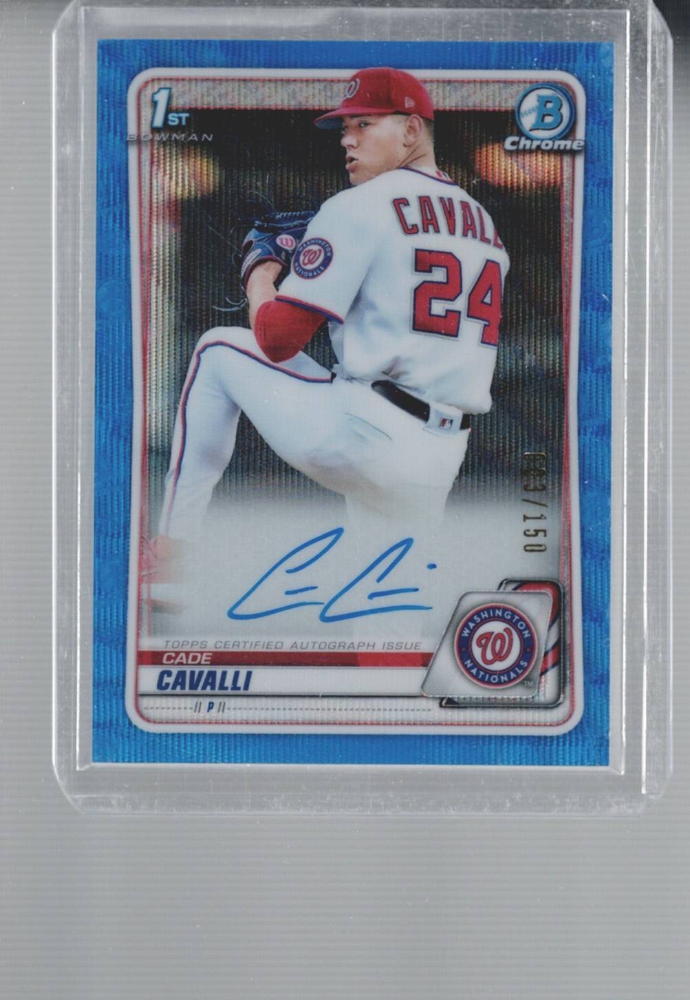2020 Bowman #CDA-CCA Cade Cavalli Chrome Draft Pick Autographs Blue Wave #/150