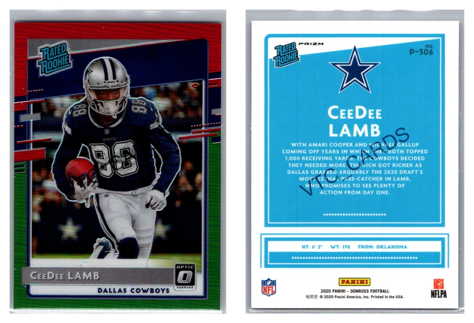 CeeDee Lamb Rated Rookie Optic Preview Red Green 2020 Donruss Optic #P-306