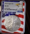 AMERICAN SILVER EAGLE 2024 NGC MS 70 FLAG HOLDER 1 TROY OZ