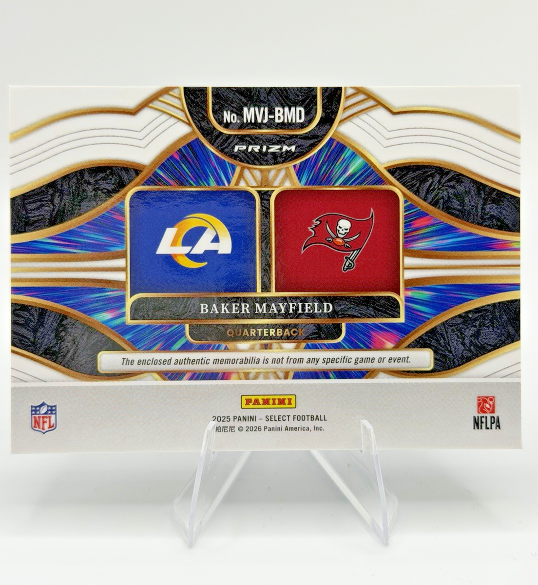 Baker Mayfield 2025 Panini Select Multiverse Dual Patch Blue Prizm