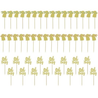 48Pcs Gold Glitter Rabbit Cake Toppers Decorations for Easter Rabbit Theme Party