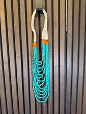 Turquoise Statement Necklace Multi Strand Faux Chip Bead Boho Southwest-23" L