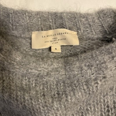 SEZANE La Maille Grey Alpaca Mohair Ribbed Mock Neck Sweater S Scandi Minimalist