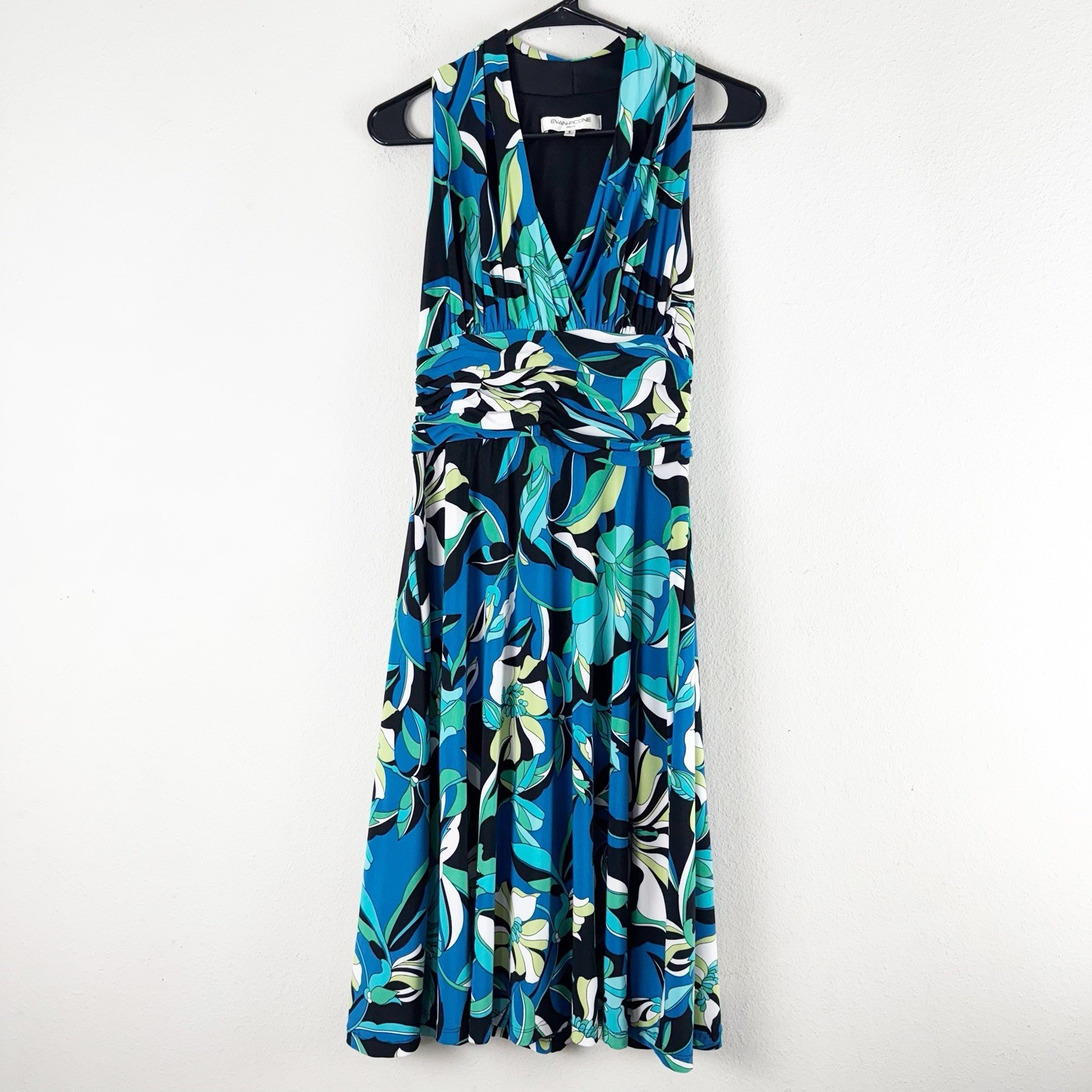 Evan Picone Women's Floral Halter Fit & Flare Midi Dress Size 8 Blue