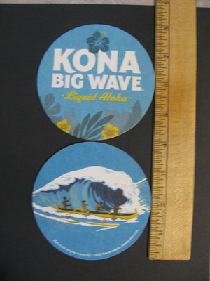 KONA BIG WAVE Liquid Aloha Kona Brewing Co Hawaii Double Sided Coaster NEW