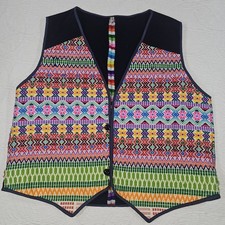 Vintage Guatemalan Embroidered Tribal Vest M Boho Festival Hippie Colorful