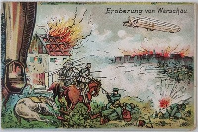 Zeppelin AK - Künstlerkarte - Eroberung von Warschau & Luftschiff - 1.WK um 1915