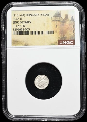 MEDIEVAL HUNGARY. Bela II, 1131-1141. Silver Denar, Portrait, NGC MS UNC Detail