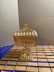 vintage Jeanette Peach Depression Glass Cov'rd Pedestal Wedding Box Candy Dish