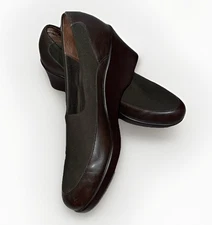 Munro Kayla Brown Stretch Fabric And Leather Work Comfort Slip On Shoes Sz 7.5M