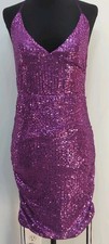 Z8 Purple Sequin Ruched Tie Up Sides Mini Dress New Year's, Party, Club, Dance
