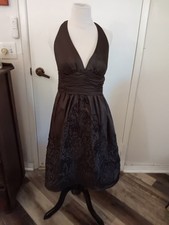Adrianne Papell Brown Halter Dress Women's Size 8P Sleeveless Cocktail Taffeta