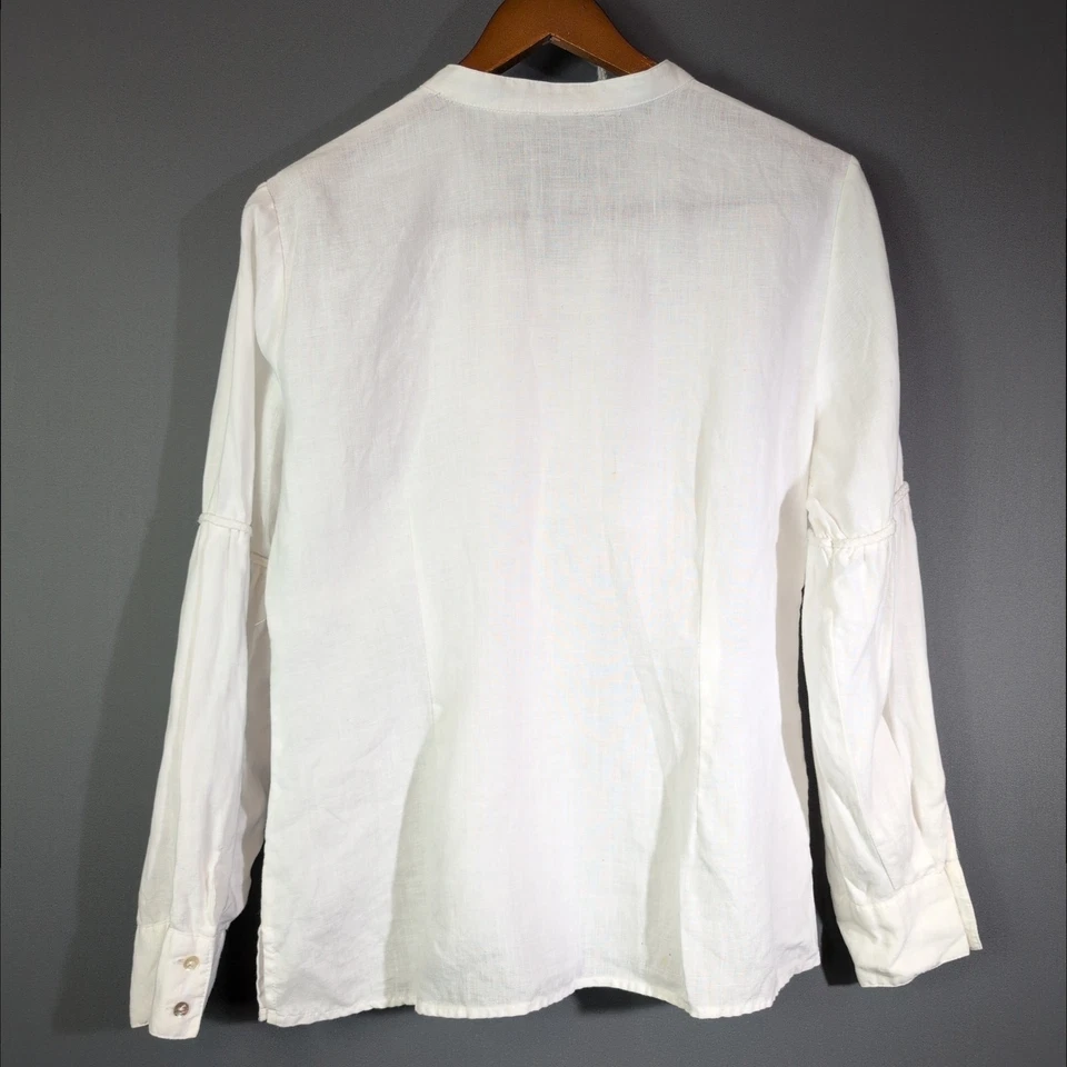 Tweeds 100% Large Linen White Babydoll Blouse Bishop Sleeve Costal Work Western - Image 2 of 4
