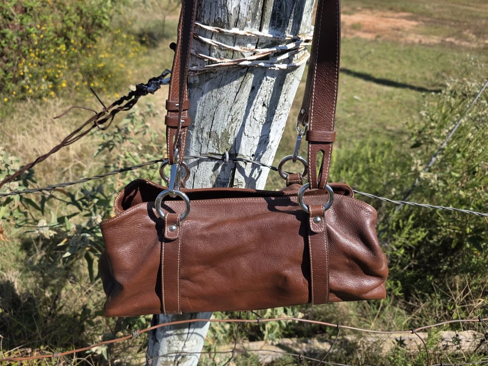 VINTAGE GIANNI CHIARANI handbag Brown Leather With Silver Hardware - Image 3 of 4