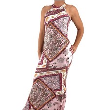 Paisley Patchwork Print Maxi Dress M Boho Fairy Y2K Indie Mermaid Hem Bodycon