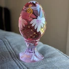 Fenton Hand Painted Glass Egg Figurine Floral Pink White Gold Signed P Hayhurst