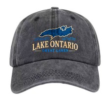 Lake Ontario Great Lakes Map Dad Hat Vintage Washed Unisex Outdoor Baseball Cap