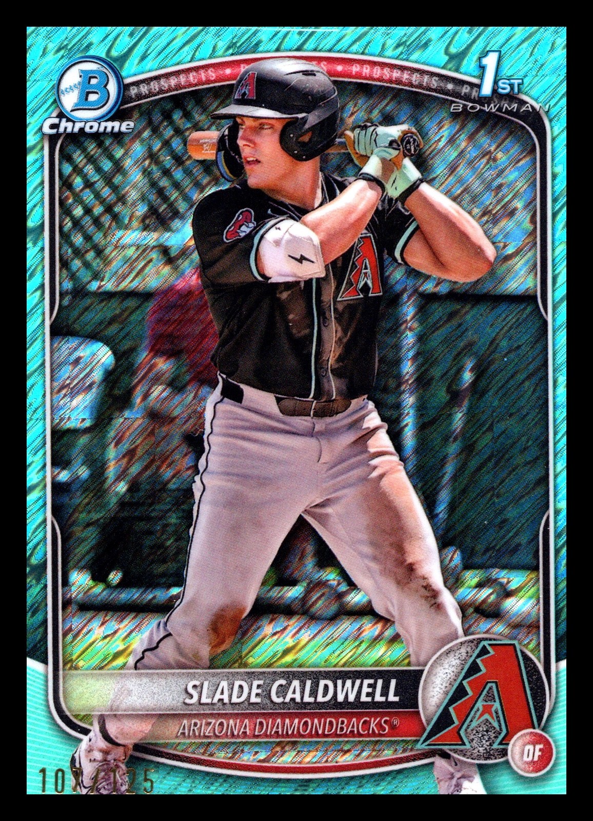 2025 Bowman - Chrome Prospects Slade Caldwell #BCP-21 Aqua Shimmer /125 (RC)