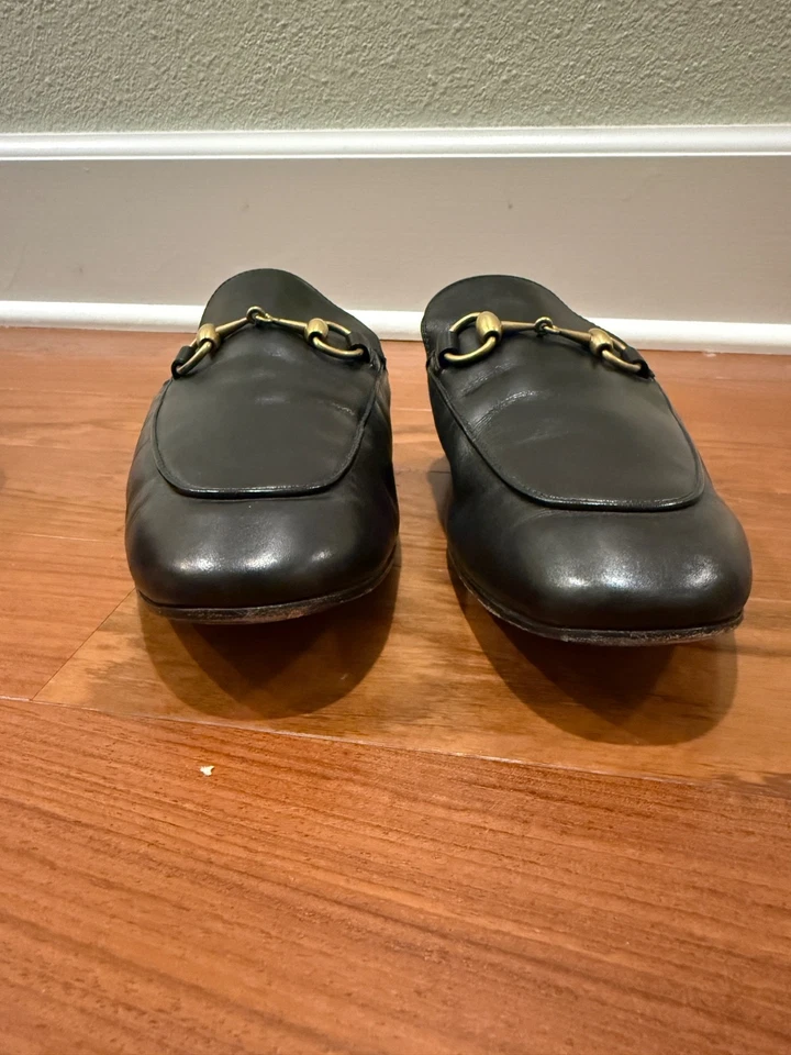 Mocasín para hombre Gucci 1953 dorado Horse-Bit cuero negro mula talla 6 Foto 3 de 4