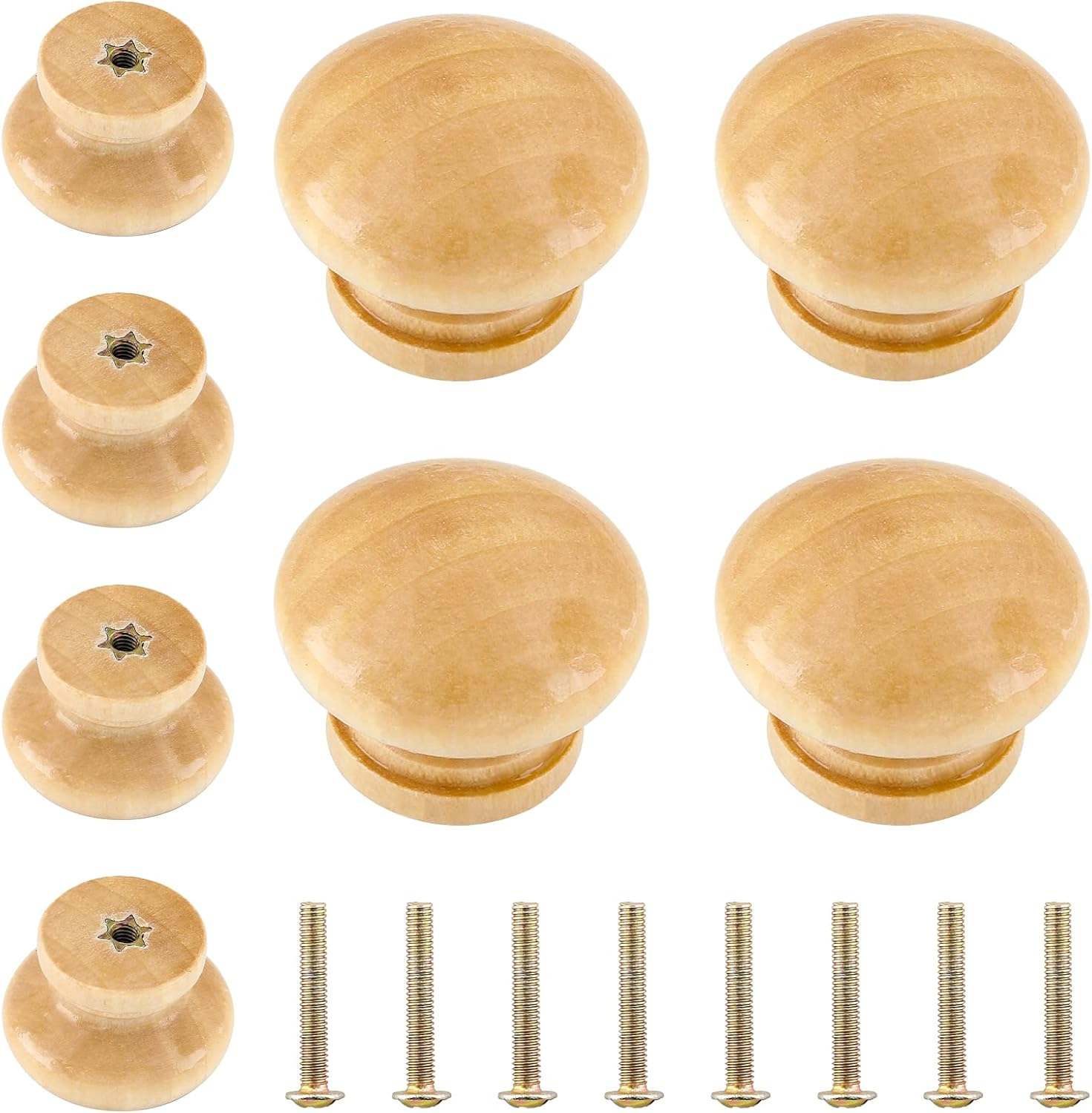 32 Pcs Natural Wood Cabinet Knobs Round Mushroom Shape 1.25