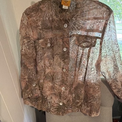 Ruby Rd. Women s Brown Floral Rayon/Nylon Woven Collared Button-Up 3/4 16