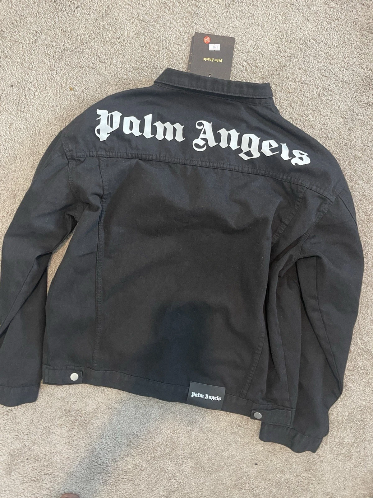 Palm Angels Men Black Vintage Logo Back Button Front Denim Jacket size X-LARGE  image 3