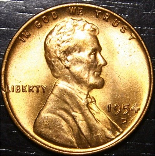1954 D Lincoln Wheat Penny 1c US Coin Denver Mint BU Uncirculated