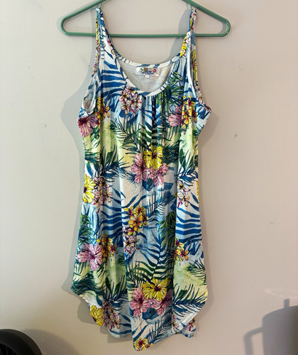 India Boutique Tropical Floral Short Sundress Sleeveless Scoop Neck Pullover OS