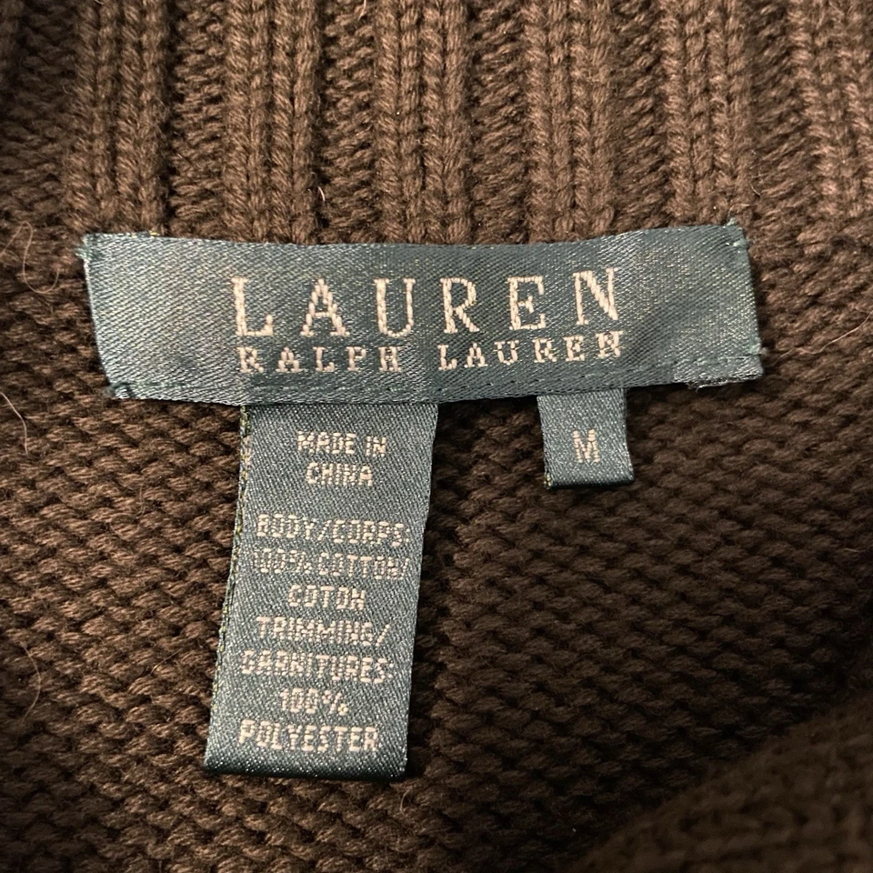 Ralph Lauren Cotton Cardigan Womens SZ M Green Suede Elbow Patch Equestrian - Image 3 of 4